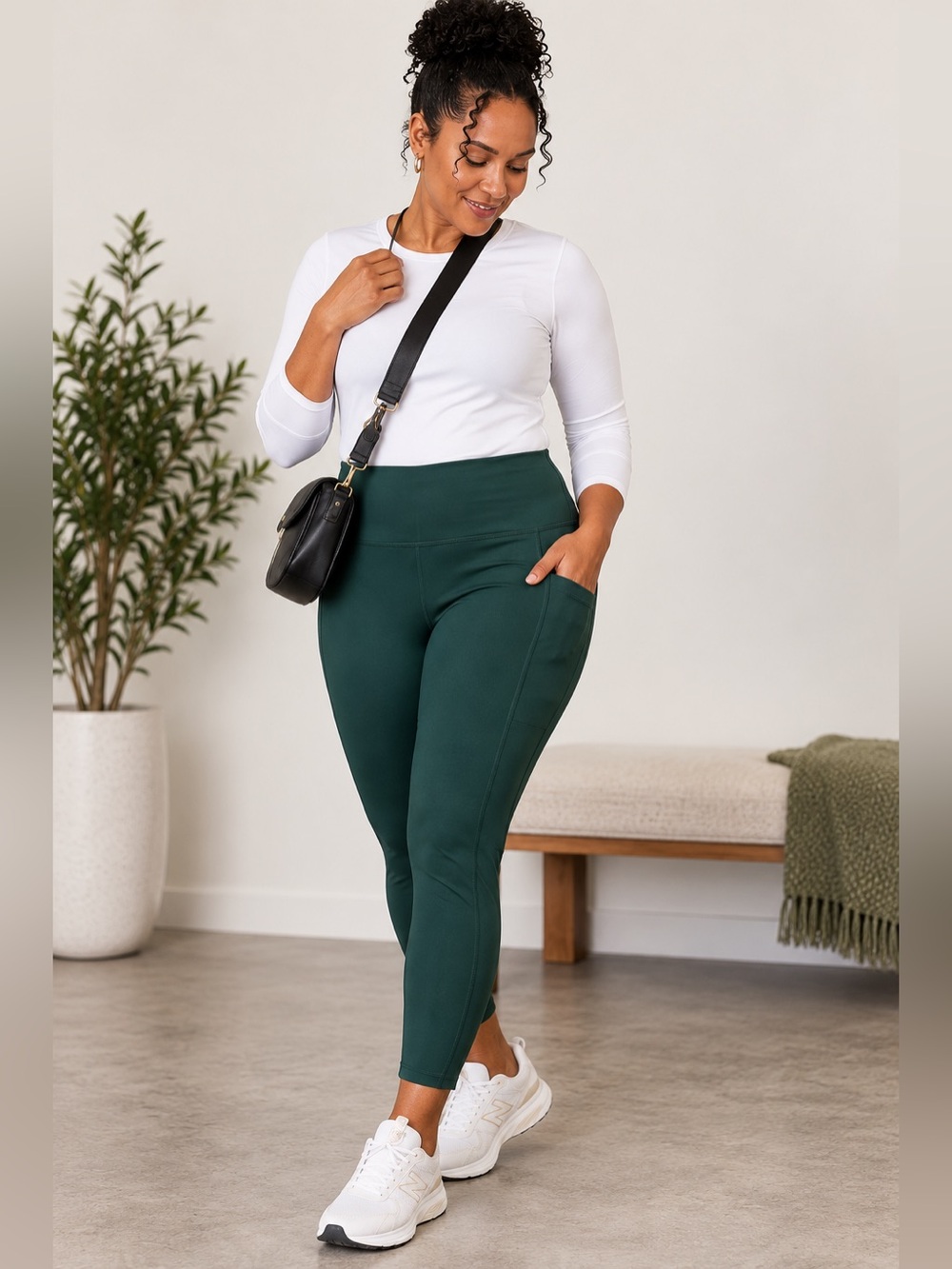 Danskin Streamlined Pocket 7/8 Leggings Green XXL NWT